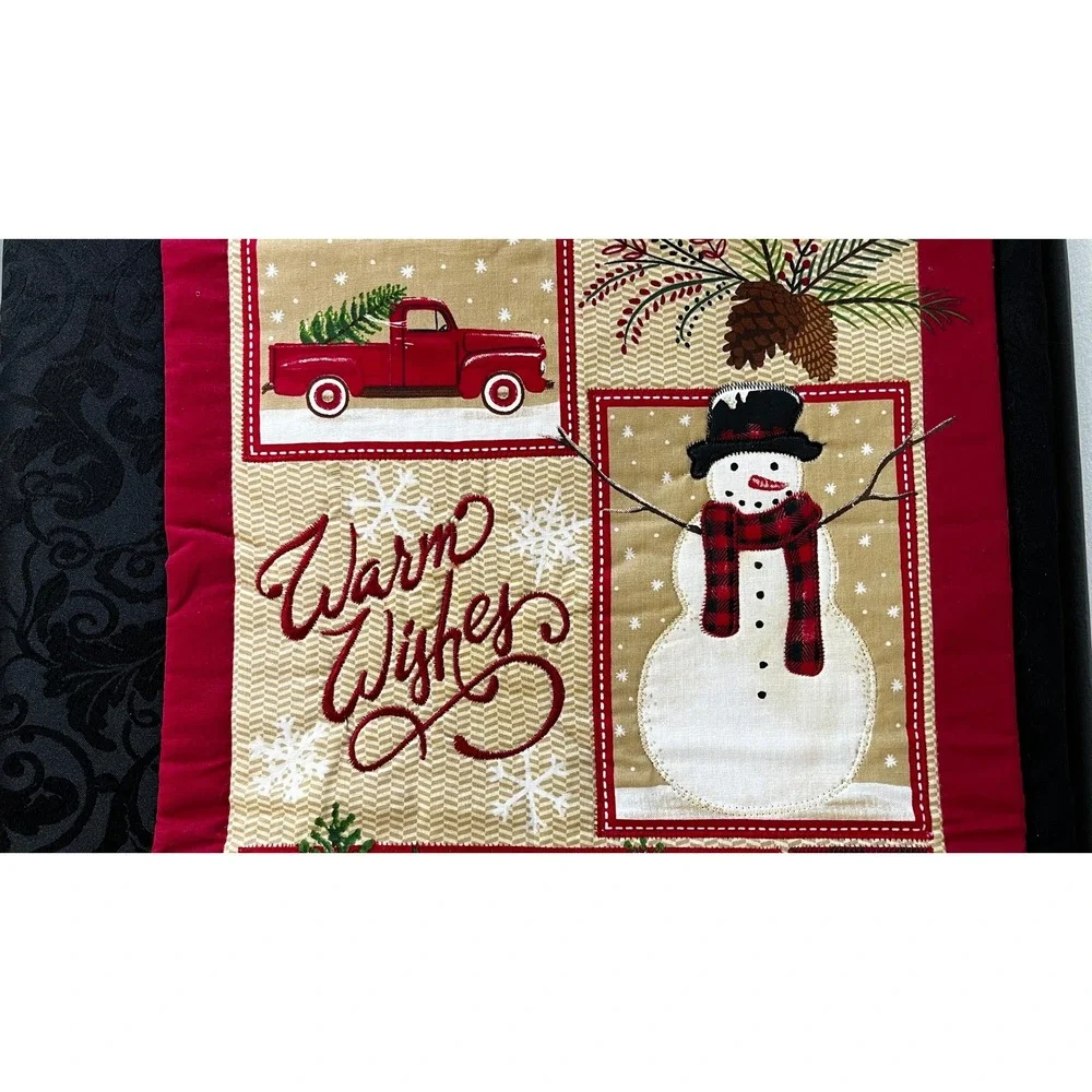 St Nicholas Square Christmas Table Runner Warm Wishes Red Truck Snowman 13x35